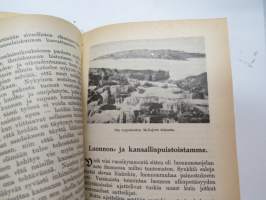 Kansanvalistusseuran Kalenteri 1928, sis. runsaasti mainoksia, artikkeleita, tilastotietoa, rautateitten ja postin kulku, virkamiehistö, puolueet,