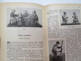 Kansanvalistusseuran Kalenteri 1928, sis. runsaasti mainoksia, artikkeleita, tilastotietoa, rautateitten ja postin kulku, virkamiehistö, puolueet,