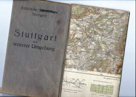 Städtische Stuttgart mit weiterer Umgebung 1928   - kartta kangastausta 44x75 cm taitettu kokoon  22x13 cm