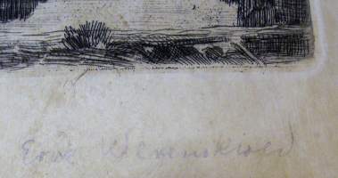 Werenskiold, Erik, 2-puolinen grafiikka -&quot;Fiskende gutter (1910) Radering, lysmål, 28x34 Signert og datert i platen oppe t.v.: EW 1910. Signert med blyant