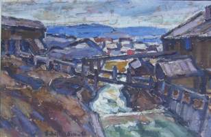 Edv Bodin, öljyvärimaalaus levylle, signeerattu ja päivätty -51, koko 26x38/40x50 cm/  BODIN, Edvin (1898-1965) oli ruotsalainen taidemaalari