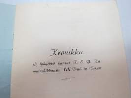 TSYK VIII B - &quot;Me -1942 korvikkeet&quot; (Turun Suomalainen Yhteiskoulu) - Kronikka eli lyhyehkö kuvaus T.S.Y.K:n mainehikkaasta VIII B:stä in Versen; Annikki