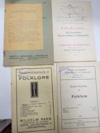 Folklore - 4 kpl antikvariaattien luetteloloita ko. aihepiiristä 1927-1932 - Wiolhelm Rahn, Theodor Ackermann, Hahn &amp; Seifart, Swets &amp; Zeitlinger -old book catalogs