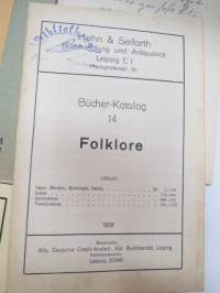 Folklore - 4 kpl antikvariaattien luetteloloita ko. aihepiiristä 1927-1932 - Wiolhelm Rahn, Theodor Ackermann, Hahn &amp; Seifart, Swets &amp; Zeitlinger -old book catalogs