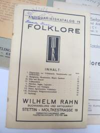 Folklore - 4 kpl antikvariaattien luetteloloita ko. aihepiiristä 1927-1932 - Wiolhelm Rahn, Theodor Ackermann, Hahn &amp; Seifart, Swets &amp; Zeitlinger -old book catalogs