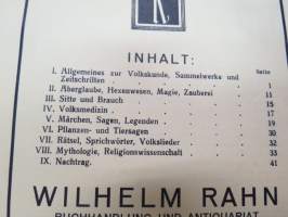 Folklore - 4 kpl antikvariaattien luetteloloita ko. aihepiiristä 1927-1932 - Wiolhelm Rahn, Theodor Ackermann, Hahn &amp; Seifart, Swets &amp; Zeitlinger -old book catalogs