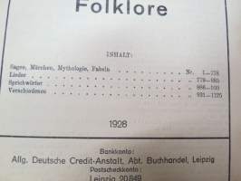 Folklore - 4 kpl antikvariaattien luetteloloita ko. aihepiiristä 1927-1932 - Wiolhelm Rahn, Theodor Ackermann, Hahn &amp; Seifart, Swets &amp; Zeitlinger -old book catalogs