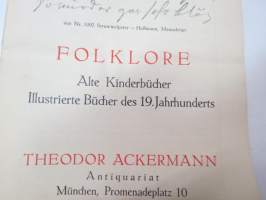 Folklore - 4 kpl antikvariaattien luetteloloita ko. aihepiiristä 1927-1932 - Wiolhelm Rahn, Theodor Ackermann, Hahn &amp; Seifart, Swets &amp; Zeitlinger -old book catalogs