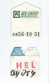 KLM ja Air Lingus    matkatavaran osoitelappu  1960-70-luku - osoitelappu 2 kpl