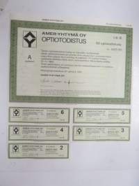 Amer-Yhtymä Oy optiotodistus, Litt. B 50 optiotodistusta nr 0003185, Helsinki 1987 -osake-optio -share / stock option certificate