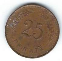 25  penniä  1940 Cu