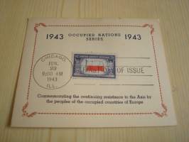 WWII, 2. maailmansota, Overrun Country / miehitetyt valtiot: Puola, 1943, USA, ensipäiväkortti, harvinainen. Katso myös muut kohteeni, minulla on myynnissä mm.