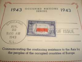 WWII, 2. maailmansota, Overrun Country / miehitetyt valtiot: Puola, 1943, USA, ensipäiväkortti, harvinainen. Katso myös muut kohteeni, minulla on myynnissä mm.