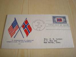 WWII, 2. maailmansota, Overrun Country / miehitetyt valtiot, Norja, 1943, USA, ensipäiväkuori, FDC. Katso myös muut kohteeni, minulla on myynnissä mm. noin 1