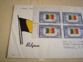 WWII, 2. maailmansota, Overrun Country / miehitetyt valtiot, Belgia, 1943, USA, ensipäiväkuori, FDC, kuudella postimerkillä. Katso myös muut kohteeni, minulla