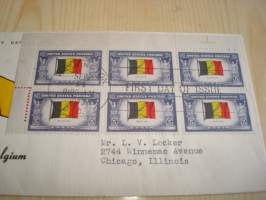 WWII, 2. maailmansota, Overrun Country / miehitetyt valtiot, Belgia, 1943, USA, ensipäiväkuori, FDC, kuudella postimerkillä. Katso myös muut kohteeni, minulla