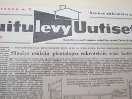 Kuitulevy Uutiset 1958 numerot 2 ja 4, 1959 numerot 1 ja 2, monipuolinen tietopaketti rakenteista, työstämisestä, työkaluista ym. -customer magazine promoting