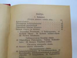 Suomen Valtiokalenteri 1922, sisältää kaiken tarpeellisen ja tarpeettoman tiedon Suomen valtion asioista ja virkamiehistä, esimerkiksi karttapaperin