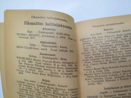 Suomen Valtiokalenteri 1922, sisältää kaiken tarpeellisen ja tarpeettoman tiedon Suomen valtion asioista ja virkamiehistä, esimerkiksi karttapaperin