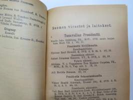 Suomen Valtiokalenteri 1922, sisältää kaiken tarpeellisen ja tarpeettoman tiedon Suomen valtion asioista ja virkamiehistä, esimerkiksi karttapaperin