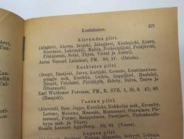 Suomen Valtiokalenteri 1922, sisältää kaiken tarpeellisen ja tarpeettoman tiedon Suomen valtion asioista ja virkamiehistä, esimerkiksi karttapaperin