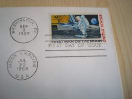 Apollo 11, 1969, USA, ensipäiväkuori, FDC, harvinaisempi kuorimalli. Katso myös muut kohteeni, minulla on myynnissä mm. noin 1 200 erilaista amerikkalaista