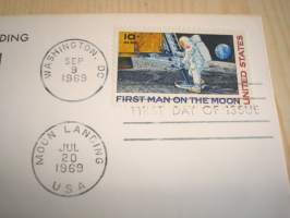 Apollo 11, 1969, USA, ensipäiväkuori, FDC, harvinaisempi kuorimalli. Katso myös muut kohteeni, minulla on myynnissä mm. noin 1 200 erilaista amerikkalaista