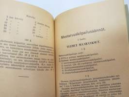 Suomen Urheiluliitto toimintasäännöt, rata- ja kenttäurheilun kilpailusäännöt, SVUL:n yleiset kilpailusäännöt 1945 + erilliset Mestaruuskilpailusäännöt