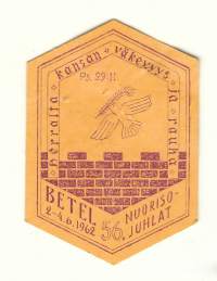 Betel 56. Nuorisojuhlat 1962  - merkki,  rintamerkki  pahvia