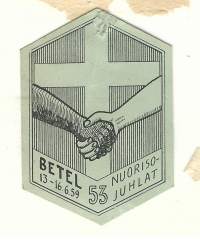 Betel 53. Nuorisojuhlat 1959  - merkki,  rintamerkki  pahvia