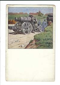Itävallan tykistöä / 1 WWW   -tykkipostikortti, postikortti kulkenut 1915