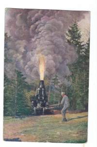 Feuernder 30,5 cm Mörser / 1 WWW   -tykkipostikortti, postikortti kulkenut 1916