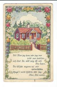 Punainen tupa ja ... sign J. Swedin - vanha  postikortti kulkenut  1930