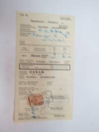 Pakettikortti - Paketkort nr 21254 Helsinki - Kiikka, Oy Osram Ab, 25.1.1938, pakettimerkki -parcel receipt, railways, with freight stamp