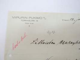 Viipurin Pukimo Oy - Torkkelinkatu 16, Viipuri - Littoisten Osakeyhtiö, 28.12.1927 -business document