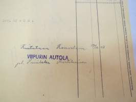Viipurin Autola - Kouvolan Auto Oy 17.8.1950 -lasku / asiakirja -business document