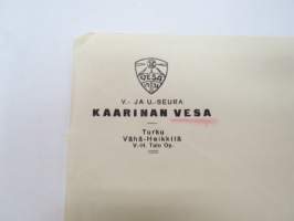 V.- ja U.-seura Kaarinan Vesa - Oy Littoinen Ab, 23.9.1938, tiedustelu näyttämöverhoista -business document