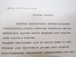 V.- ja U.-seura Kaarinan Vesa - Oy Littoinen Ab, 23.9.1938, tiedustelu näyttämöverhoista -business document