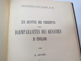 Festschrift  Herrn Professor  Dr J.A. Palmén zu Seienm 60. Geburtstage gewidmet von Schülern und Kollegen I-II -huomattavan tutkija ja tiedemiehen juhlakirja,