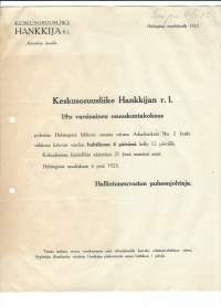 Keskusosuusliike Hankkija Helsinki 1923 - firmalomake