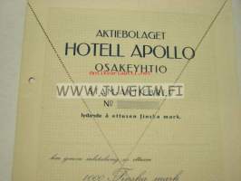 Aktiebolaget Hotell Apollo Osakeyhtiö, Helsingfors 1 000 mk -osakekirja