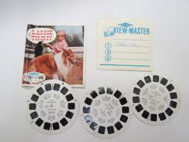 View-Master B 4741-4742-4743 Lassie and Timmy + suomenkielinen tarinakirja -katselulaitteen kuvakiekkosarja + kotelo + lahjakuori -reels