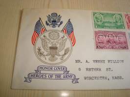 Honor Cover, Heroes of the Army, West Point, USA, 1937, ensipäiväkuori, FDC. Katso myös muut kohteeni, mm. noin 1200 erilaista amerikkalaista ensipäiväkuorta