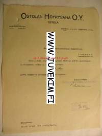 Ostolan Höyrysaha O.Y. Ostola 4.10.1924 -asiakirja