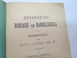 Brahestads Borgare- och Handelsskola - Årsberättelse öfver elfte läseåret 1892-93 afgifven af Gustaf F. Lönnbeck. Elevlistor -school annual report