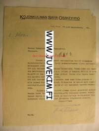 Kojonkulman Saha Osakeyhtiö Turku 29.11.1938 -asiakirja