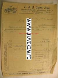 E. &amp; J. Leino Maanviljelyskoneiden erikoistehdas Salo 31.5.1922 -asiakirja