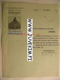E. Jakobovitsch Helsingfors/Helsinki 28.8.1922 -asiakirja