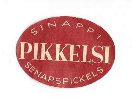 Sinappipikkelsi  -  tuote-etiketti  1930-40-luku  2 kpl  cm /Vuonna 1936 perustetaan puutarhatuotteiden Jalostaja, jonka tarkoituksena on puutarhatuotteiden