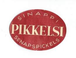 Sinappipikkelsi  -  tuote-etiketti  1930-40-luku  2 kpl  cm /Vuonna 1936 perustetaan puutarhatuotteiden Jalostaja, jonka tarkoituksena on puutarhatuotteiden